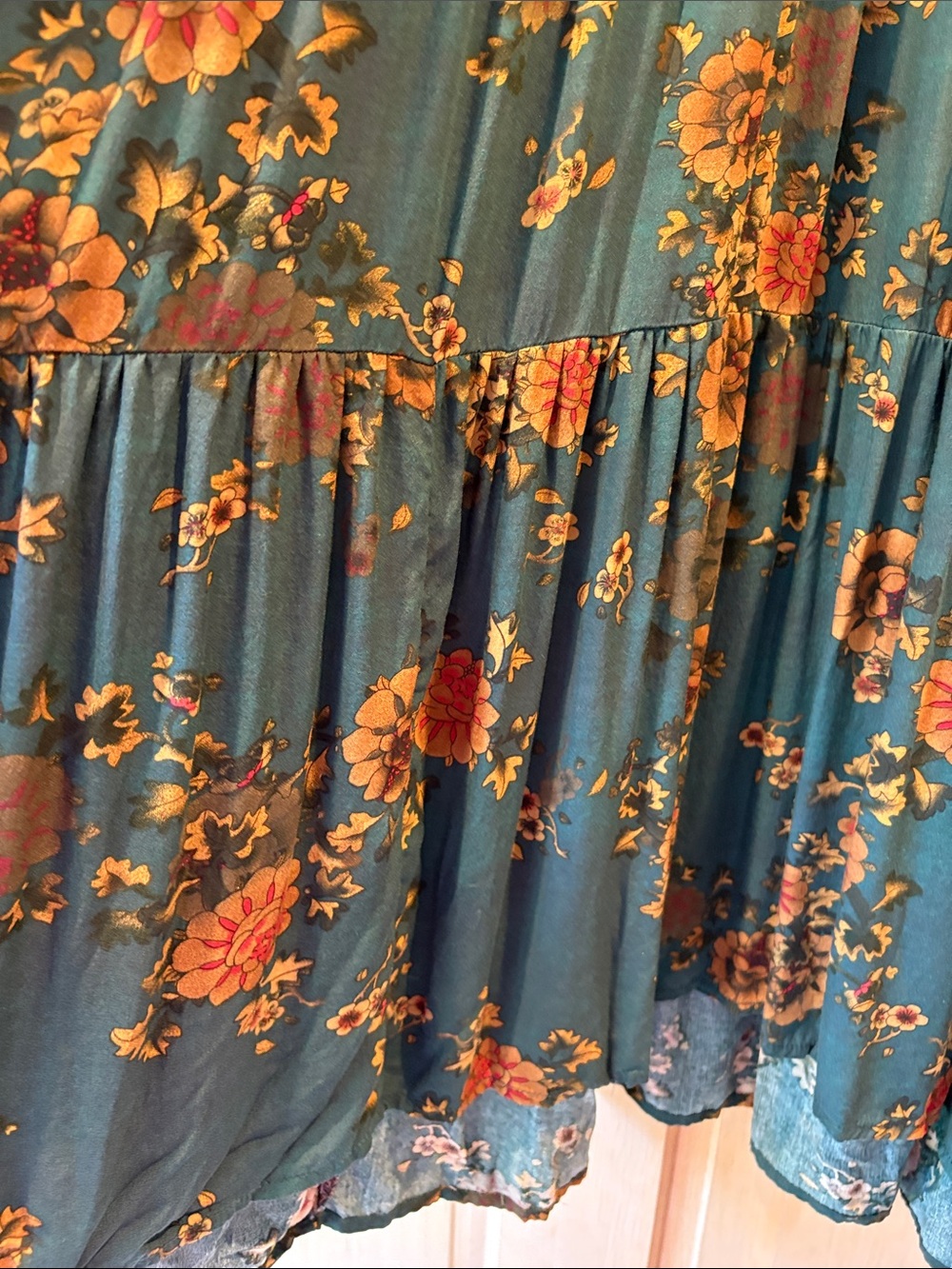 NATURAL LIFE Teal Floral Collared Tiered Maxi Dress Size M - Picture 7 of 10